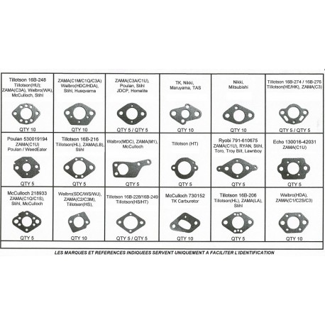 Assortiment joints admission Walbro Zama Tillotson